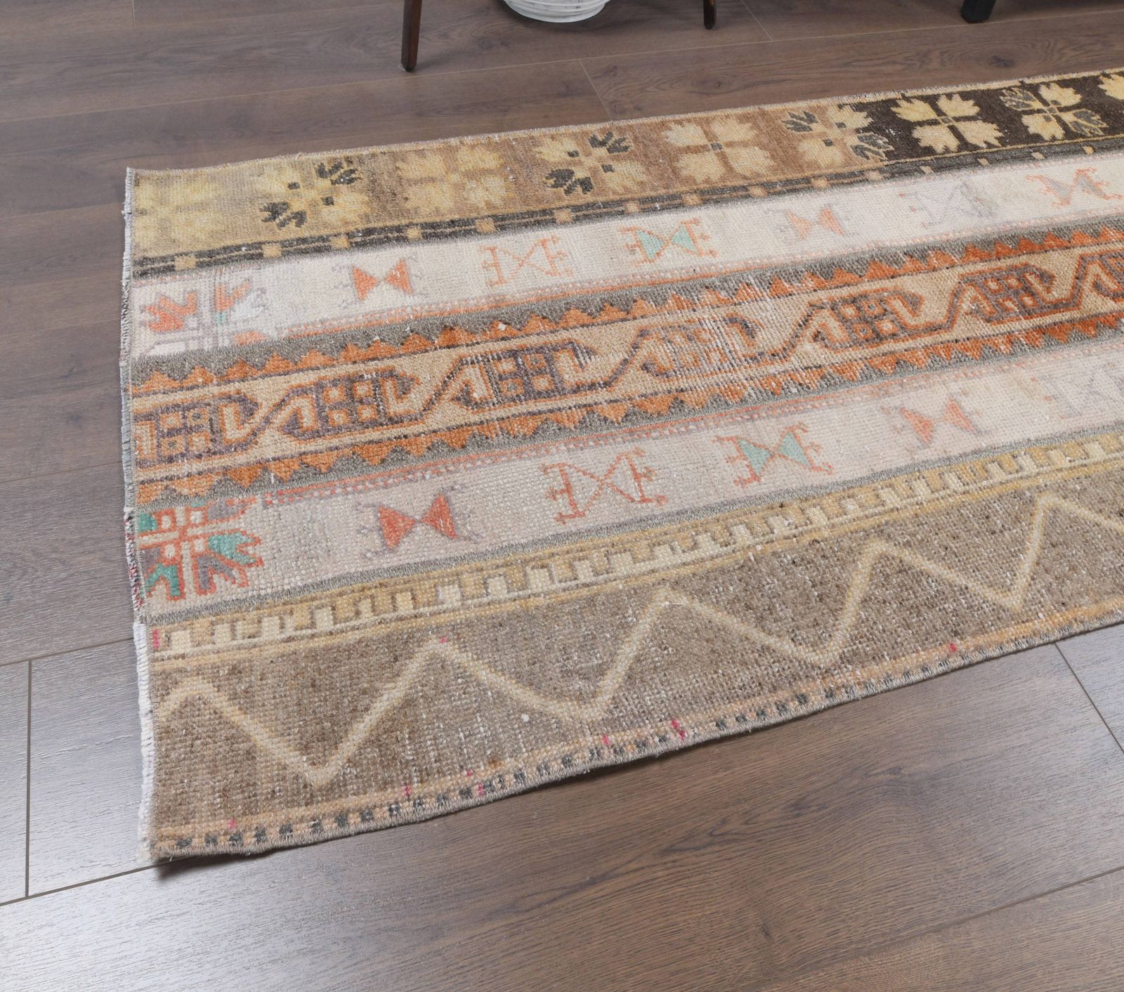 Turkish Vintage Runner, Oushak Handmade Wool Rug, Patchwork Rug, Hallway Rugs, Farmhouse Decor, One Of A Kind, Folk Art, Anatolian photo for sale
