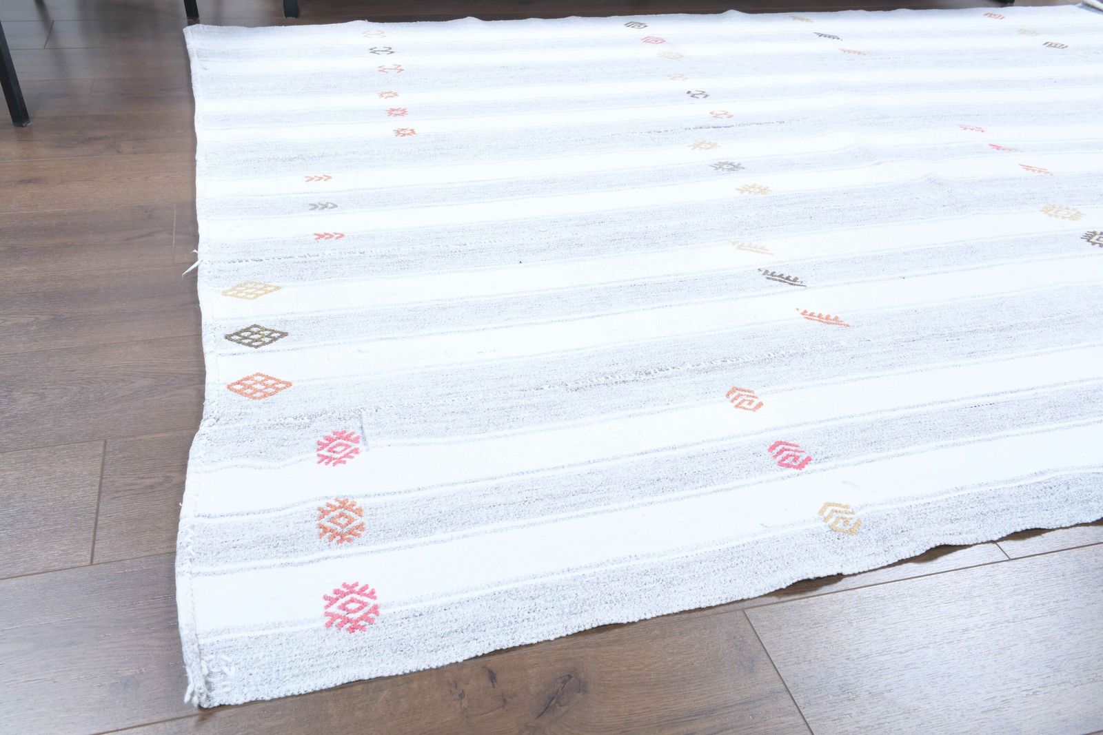 Turkish Kilim Area Rug, Oushak Handmade Wool White Carpet, Flatweave Rugs, Farmhouse Decor, One Of A Kind, Bohemian, photo buy