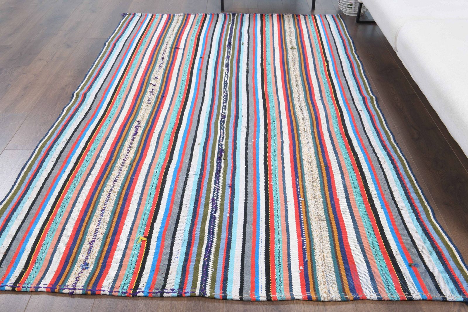 Turkish Kilim Area Rug, Oushak Handmade Wool Colorful Flatweave Rugs, Farmhouse Decor One Of A Kind, Made In Anatolia, Boho photo for sale