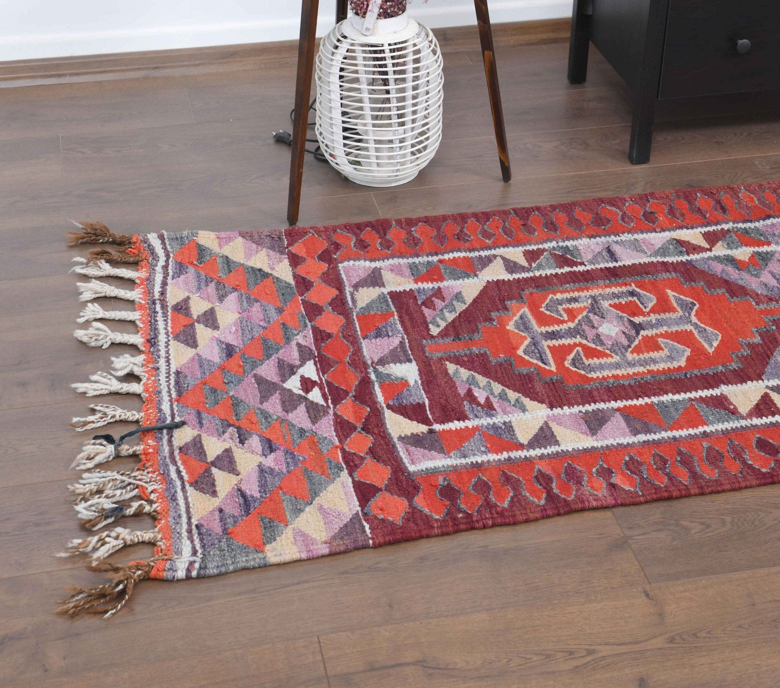 Turkish Kilim Runner Rug, Oushak Handmade Wool Flatweave Carpet, Hallway Rugs, Farmhouse Decor, One Of A Kind, Bohemian Decor photo furniture