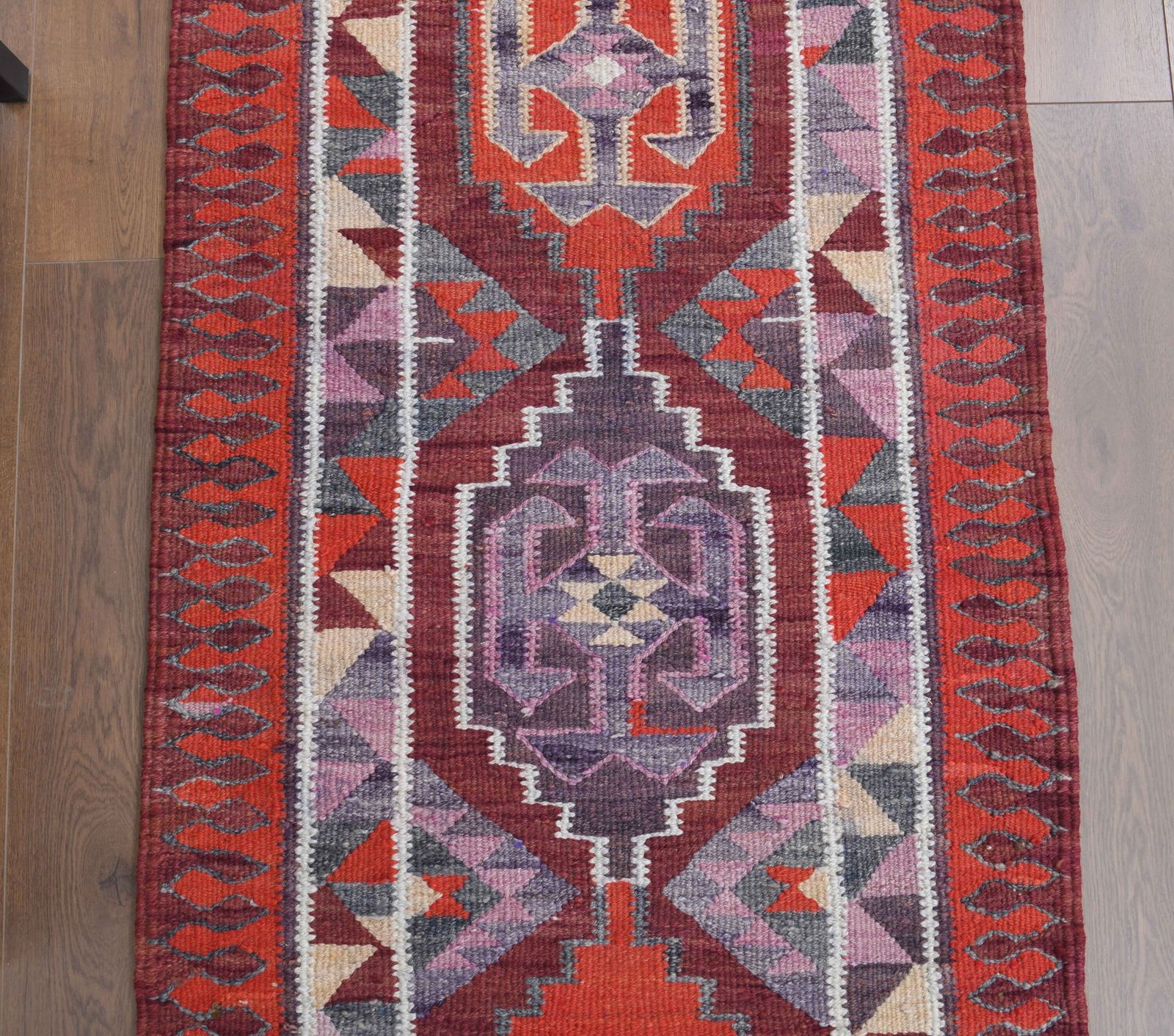 Turkish Kilim Runner Rug, Oushak Handmade Wool Flatweave Carpet, Hallway Rugs, Farmhouse Decor, One Of A Kind, Bohemian Decor photo 636.0