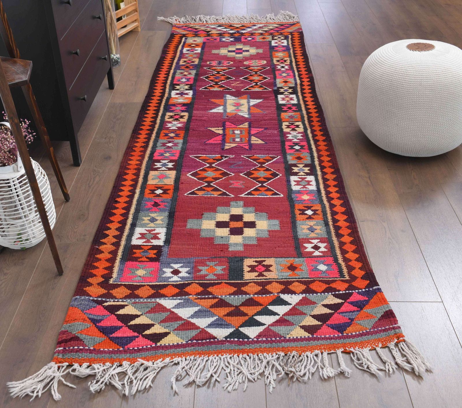 Turkish Kilim Runner Rug, Oushak Handmade Wool Flatweave Carpet, Hallway Rugs, Farmhouse Decor, One Of A Kind, Bohemian Decor