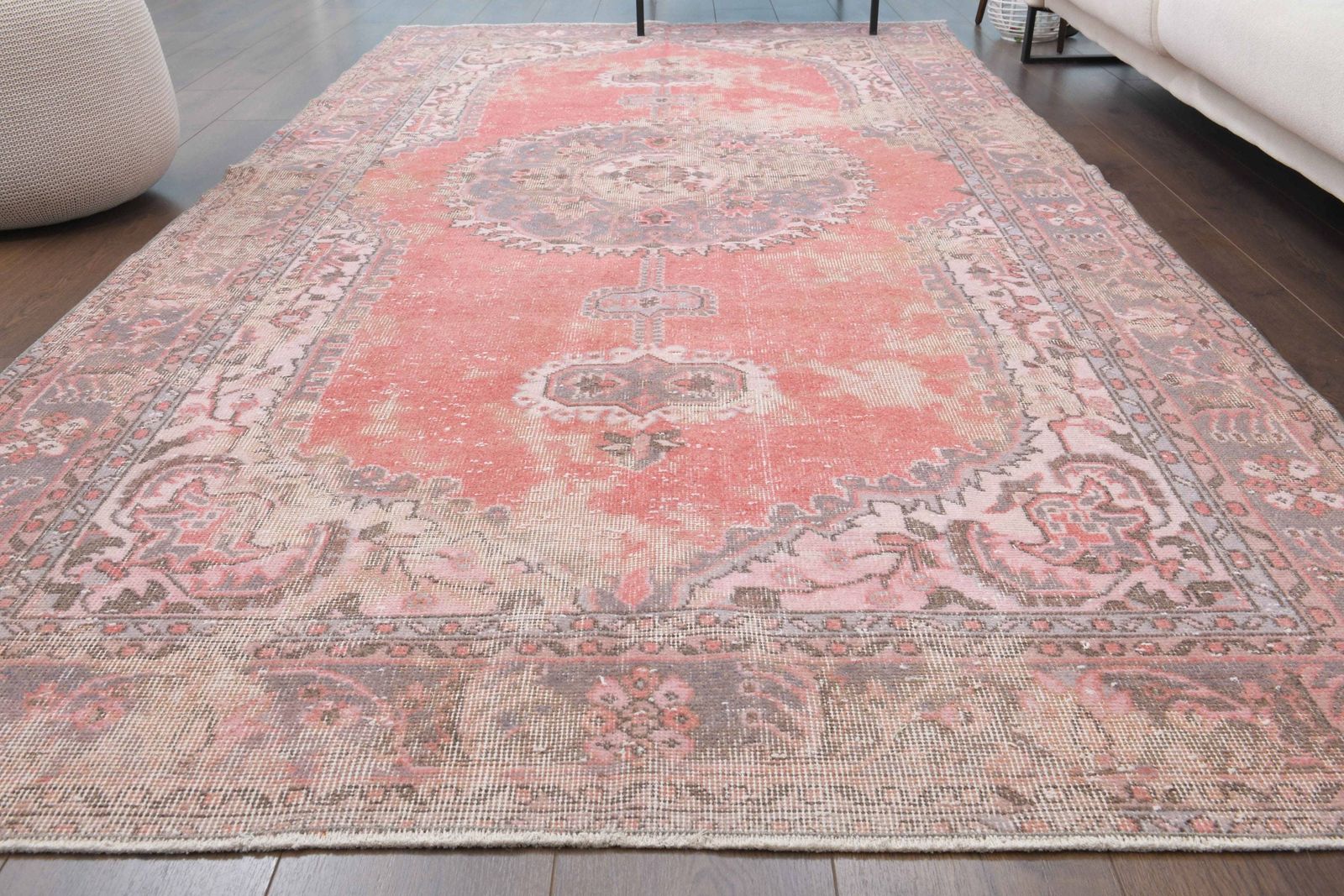 Turkish Oushak Vintage Rug, Handmade Wool Rug, Red Area Rug, Rustic Carpet, Farmhouse Decor, One Of A Kind, Made In Turkey photo 498.0