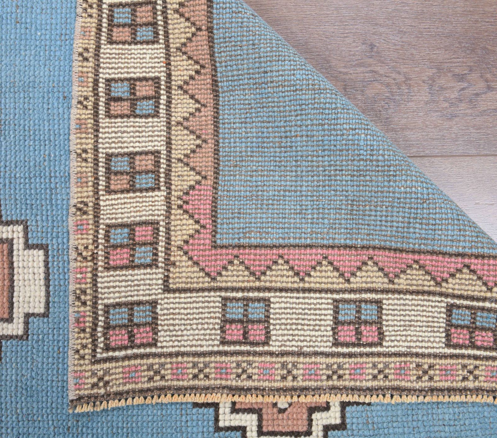Pastel Vintage Turkish Rug, Oushak Handmade Wool, Blue Oriental Hallway Rugs, Farmhouse Decor, One Of A Kind, Traditional Ethnic Carpet photo Textiles