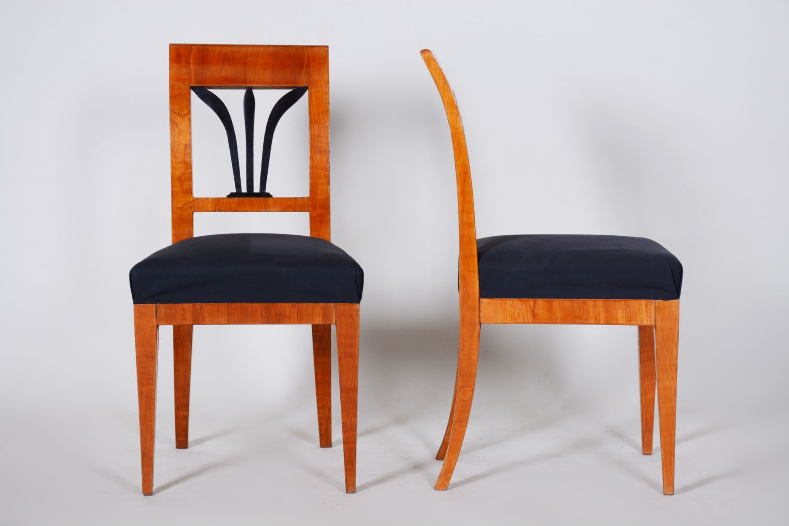 Pair Of Biedermeier Dining Chairs Made In Czechia Circa 1830s. Restored Cherry. photo for sale
