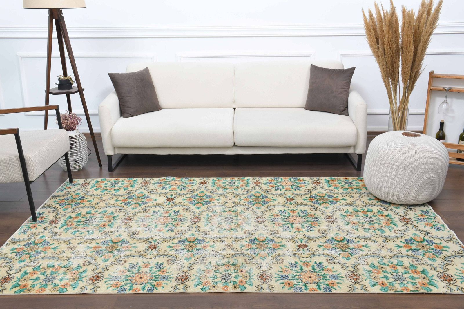 Turkish Oushak Handmade Wool Rug, Beige Floral Area Rugs, Farmhouse Decor, One Of A Kind Anatolian Rug, Bohemian Rug