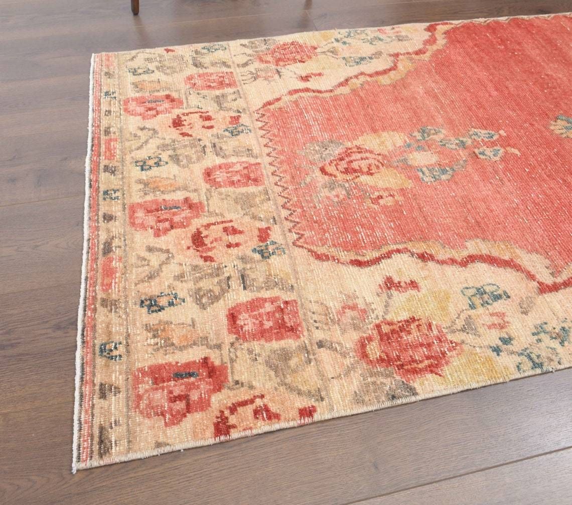 Turkish Rug Runner Oushak Runner Vintage Runner Rug Handmade Wool Carpet Farmhouse Decor Bohemian Red Hallway Rug Made In Turkey photo vinterior