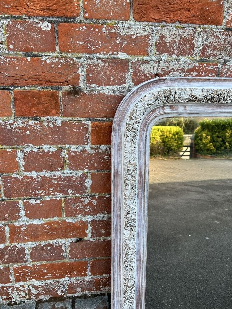 A Wonderful Good Size Antique French 19th Century Carved Wood & Gesso Arched Top Painted Mirror photo furniture