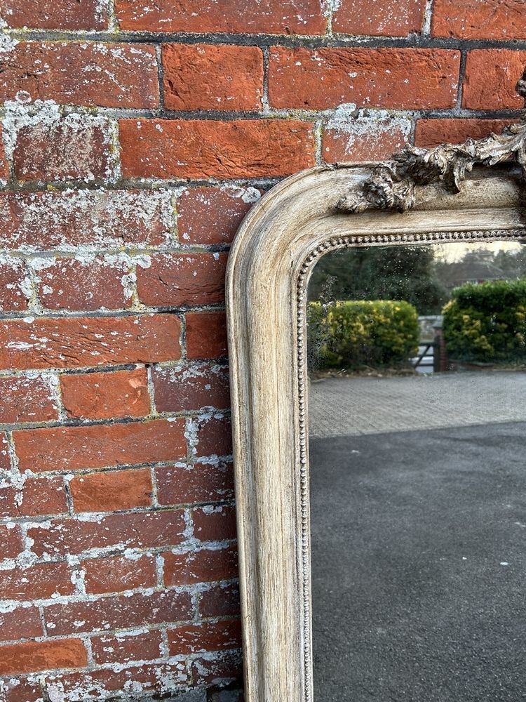 An Exceptional Large Antique French 19th Century Carved Wood & Gesso Arched Top Painted Mirror photo furniture