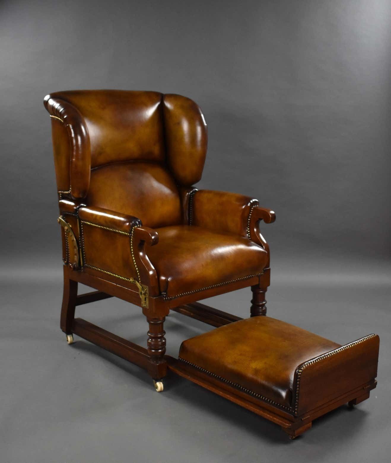 19th Century Victorian Hand Dyed Leather Reclining Chair By Foota Patent Chairs photo for sale