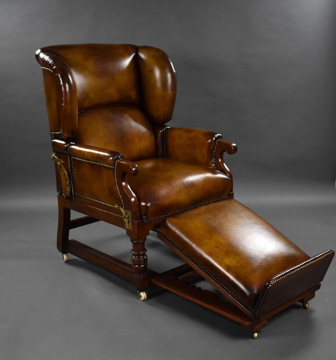 19th Century Victorian Hand Dyed Leather Reclining Chair By Foota Patent Chairs photo Furniture