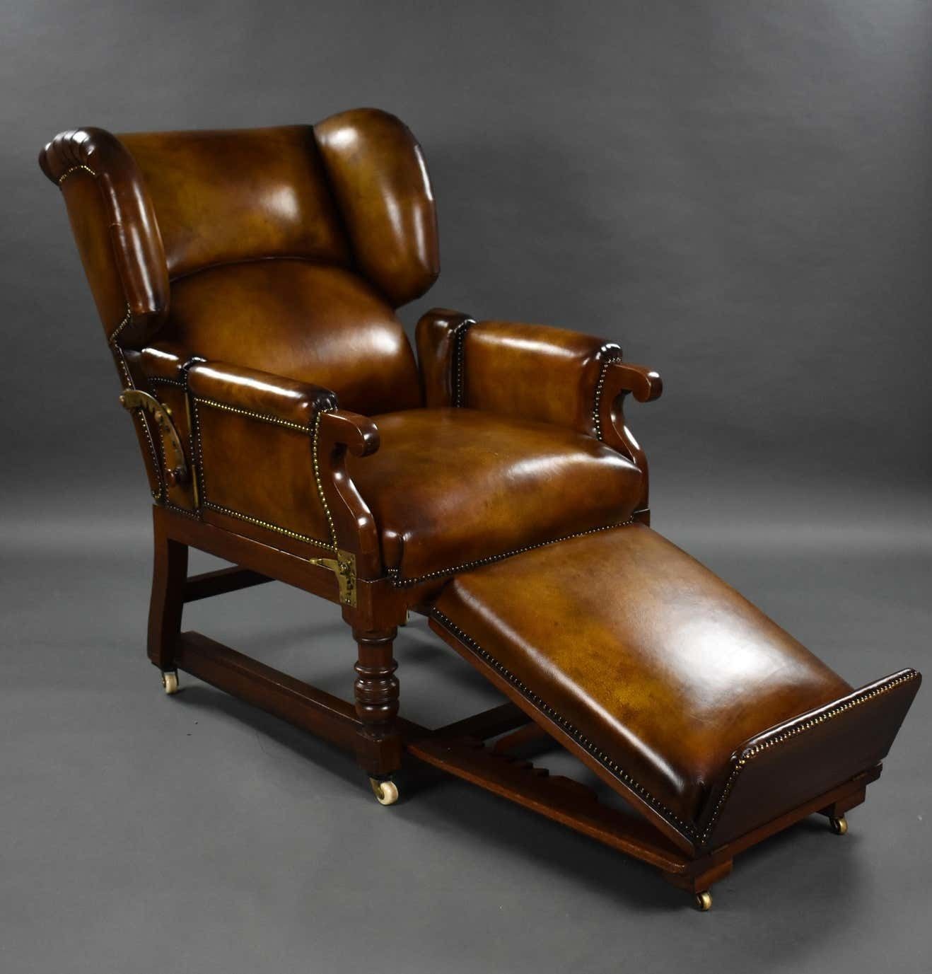 photo furniture 19th Century Victorian Hand Dyed Leather Reclining Chair By Foota Patent Chairs