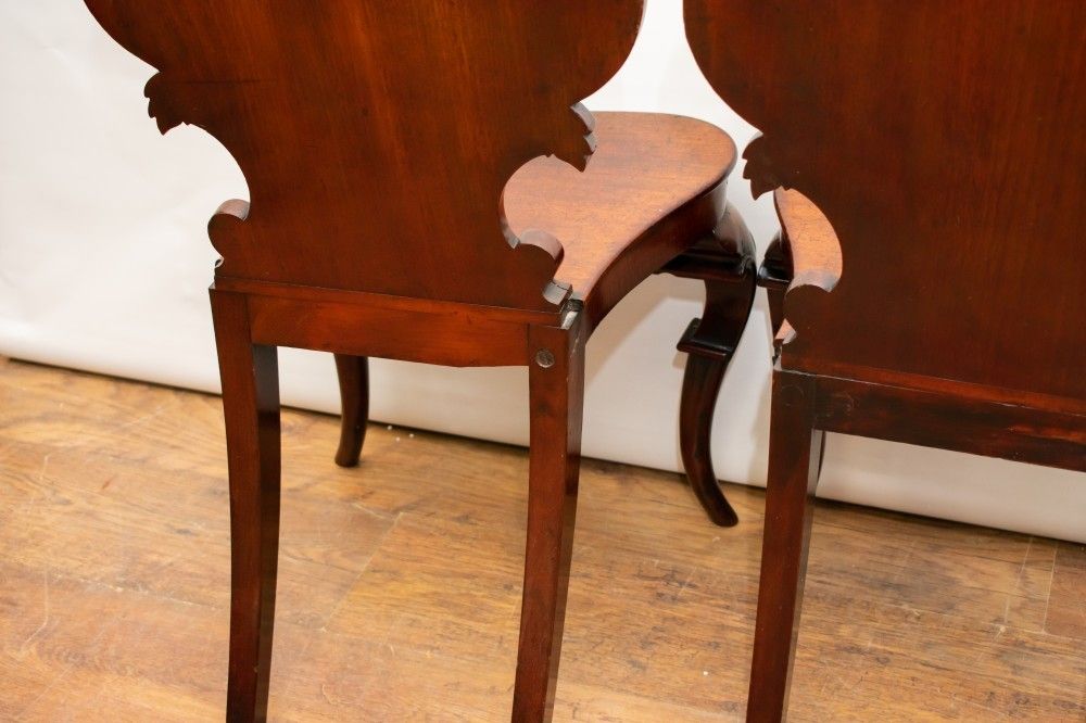 Pair Victorian Hall Chairs   Antique 1840 Carved Seats photo Furniture