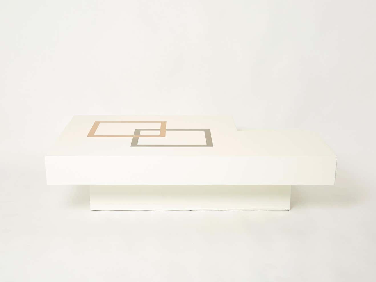 Italian Extra Large Antonio Pavia White Lacquer Brass Steel Coffee Table, 1970s photo for sale
