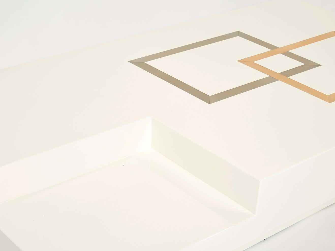 Italian Extra Large Antonio Pavia White Lacquer Brass Steel Coffee Table, 1970s photo buy