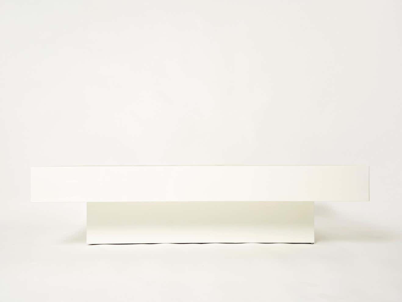 Furniture Italian Extra Large Antonio Pavia White Lacquer Brass Steel Coffee Table, 1970s photo