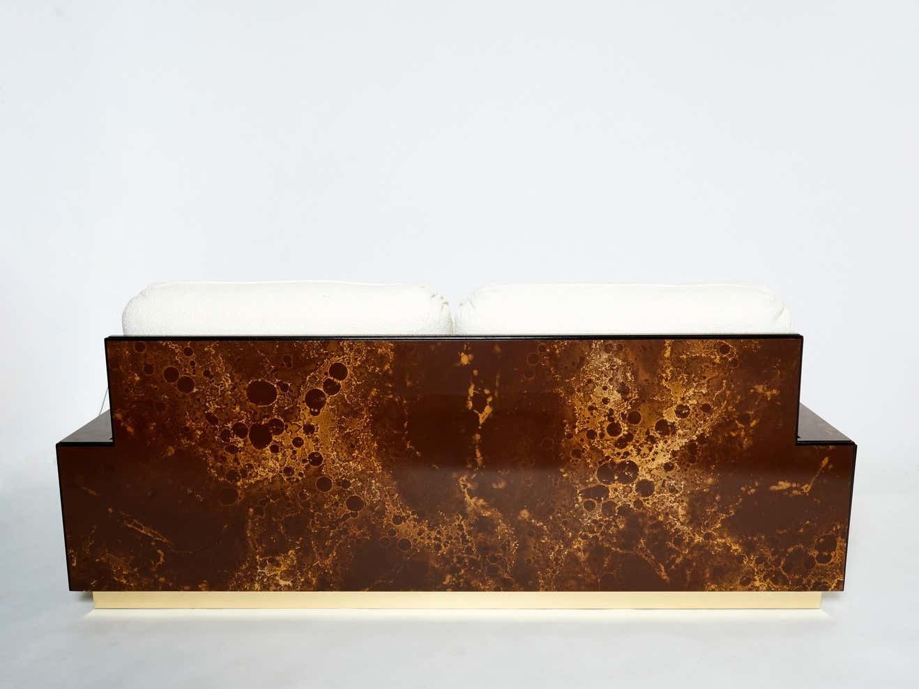 photo furniture Rare Golden Lacquer And Brass Maison Jansen Bouclé Sofa, 1970s