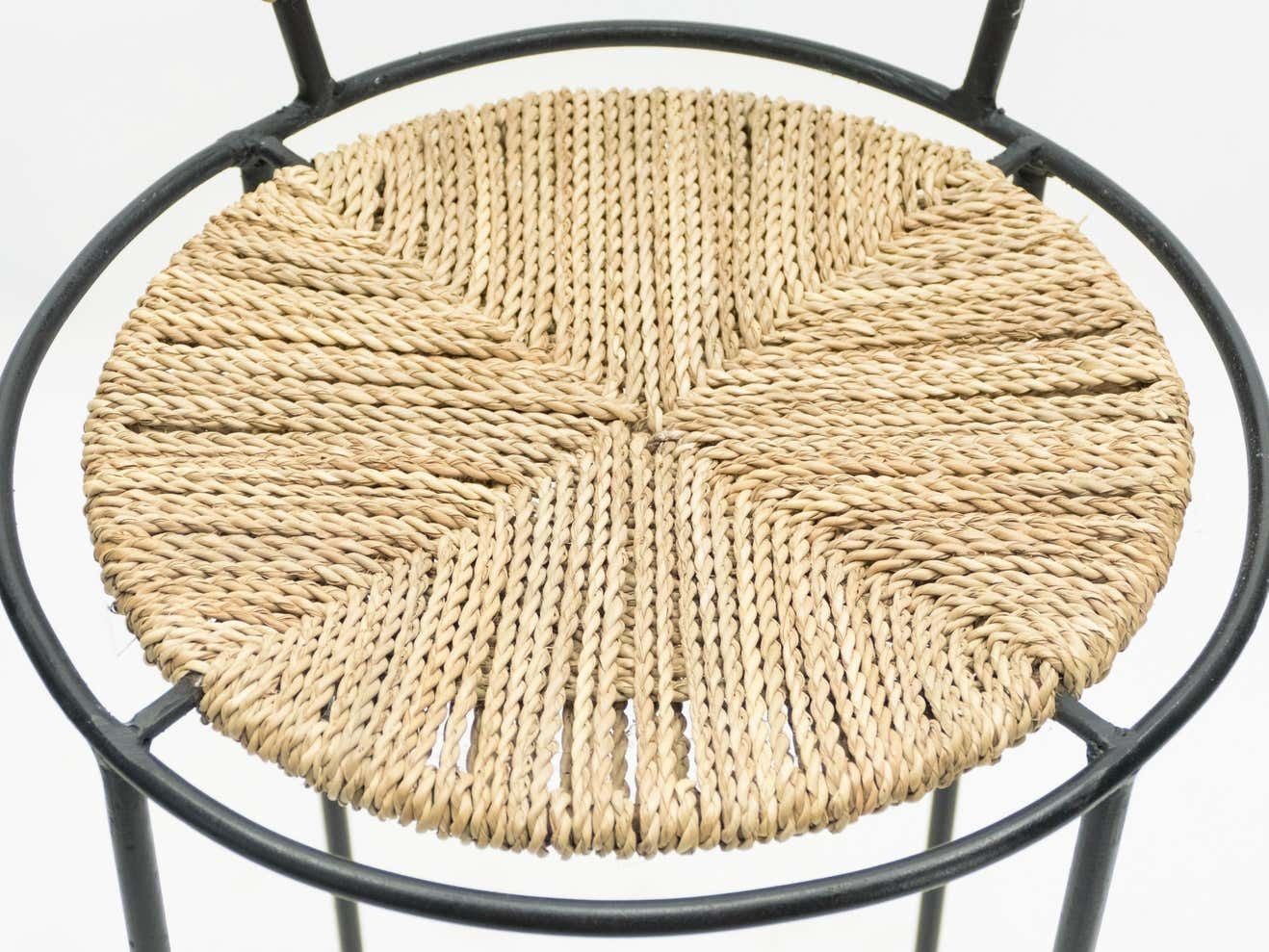 Pair Of French Bar Stools Rope And Metal By Audoux Minet, 1950s photo buy