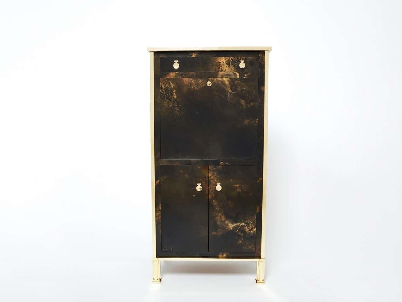 Rare Golden Lacquer And Brass Maison Jansen Secretary Cabinet 1970s photo furniture