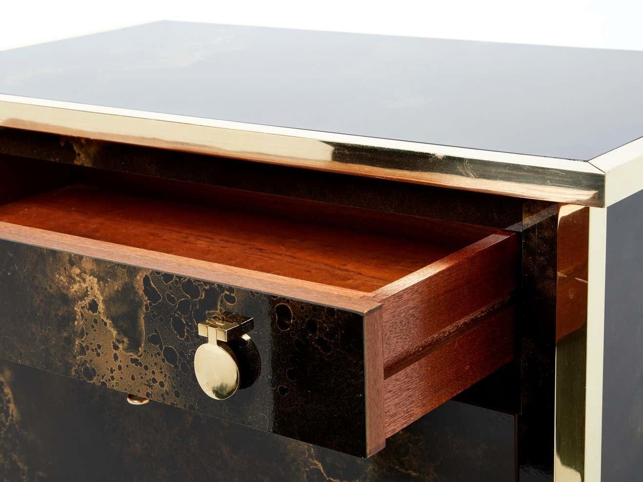 Rare Golden Lacquer And Brass Maison Jansen Secretary Cabinet 1970s photo buy