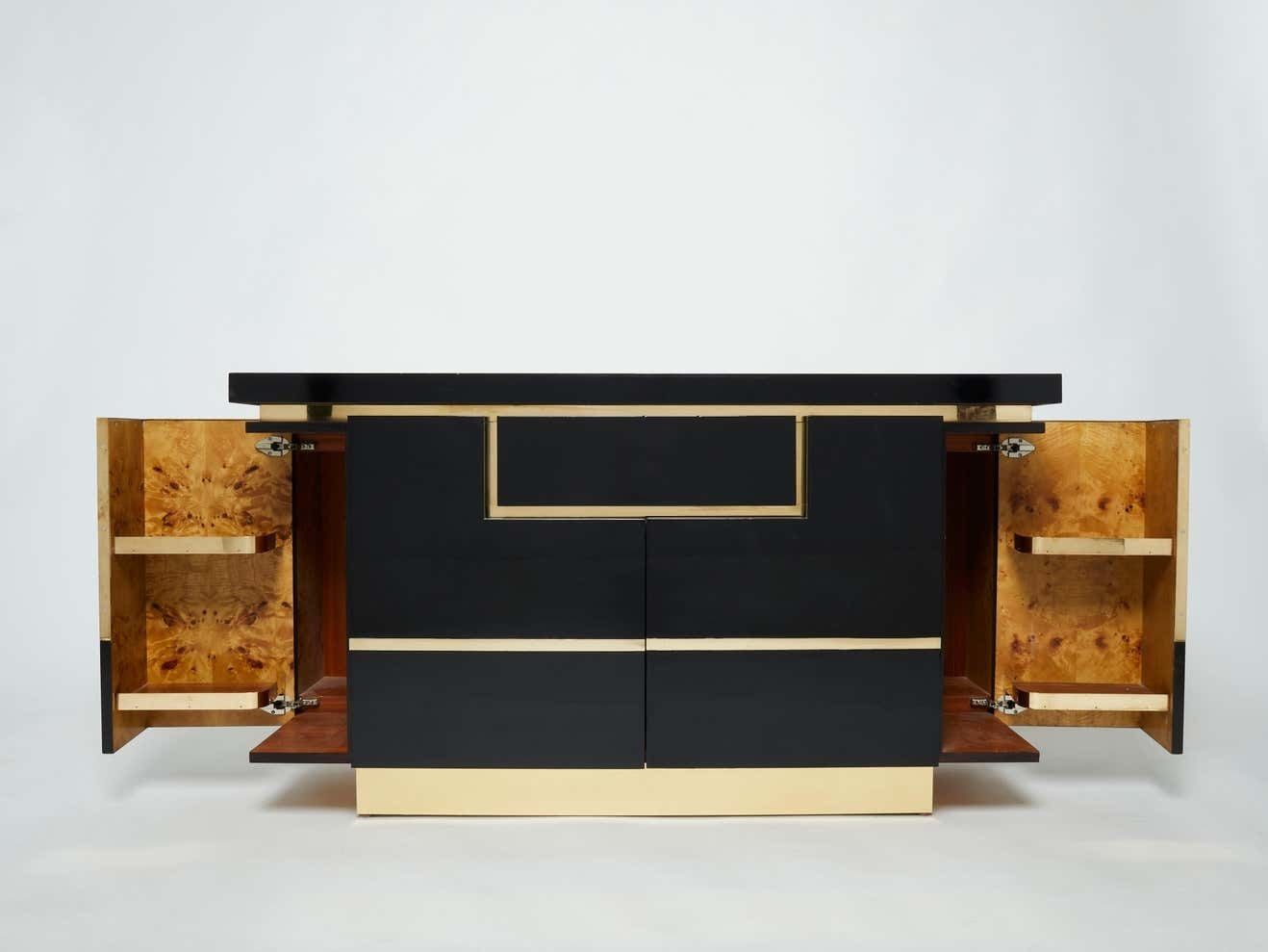 J.C. Mahey Brass Black Lacquered Sideboard Bar Cabinet 1970s photo Furniture