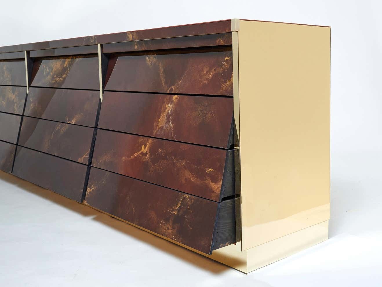 Unique Golden Lacquer Brass Maison Jansen Sideboard Commode, 1970s photo Furniture