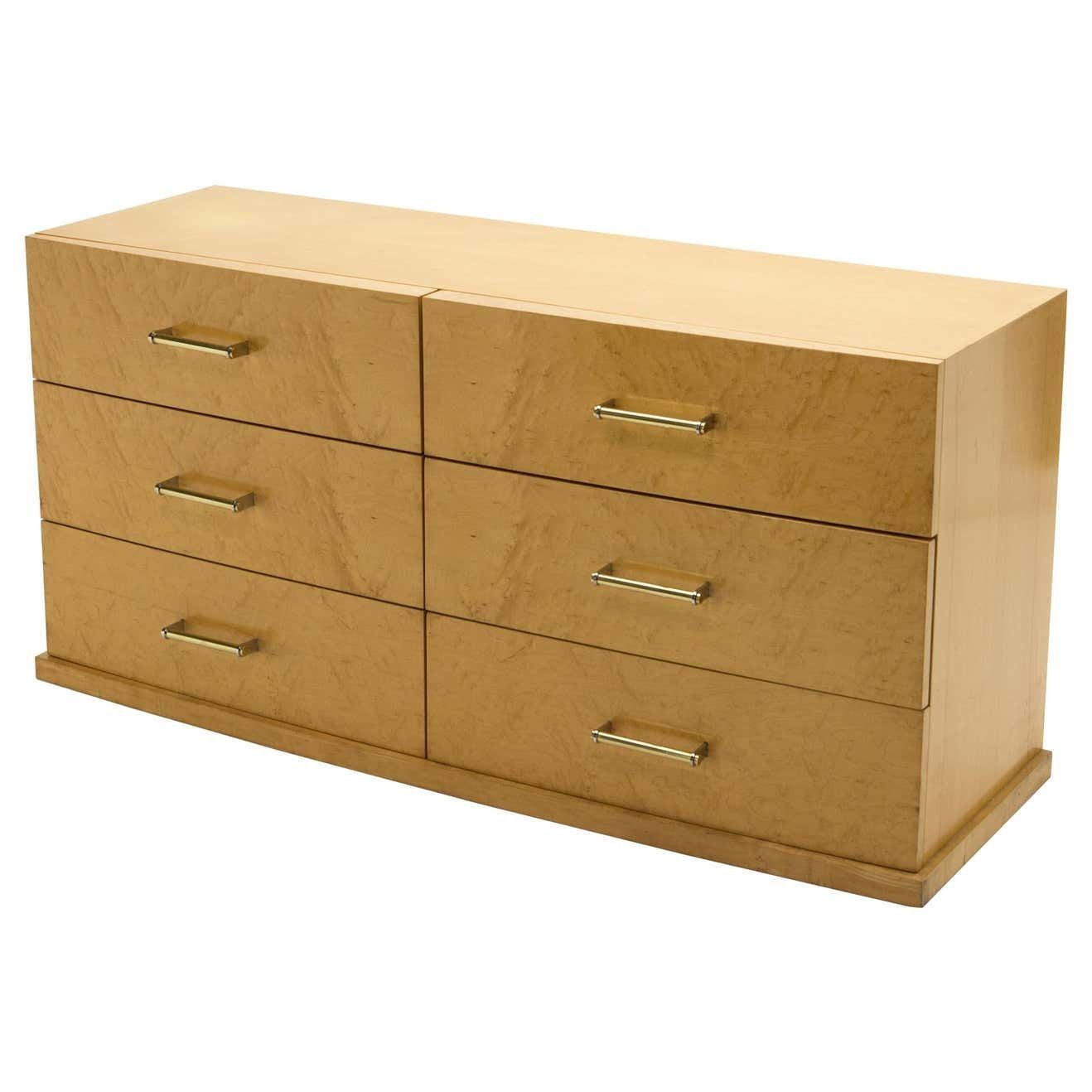 Grande commode française en sycomore avec poignées en laiton, années 1950 photo furniture