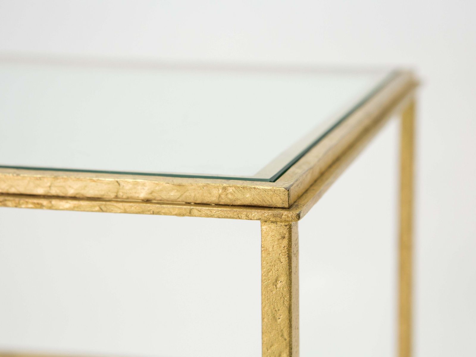 photo furniture Table d'appoint à deux plateaux en verre et fer forgé doré Roger Thibier, années 1960