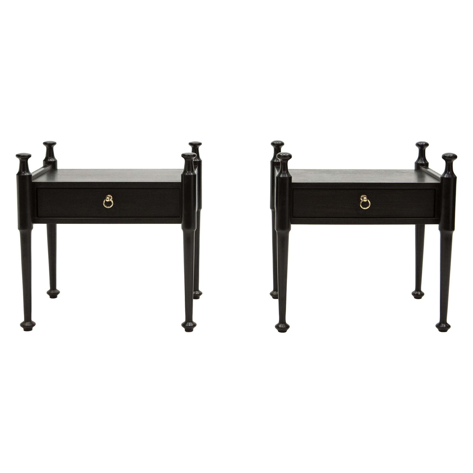 Pair Of French Night Stands Black Tinted Wood And Brass, 1970s