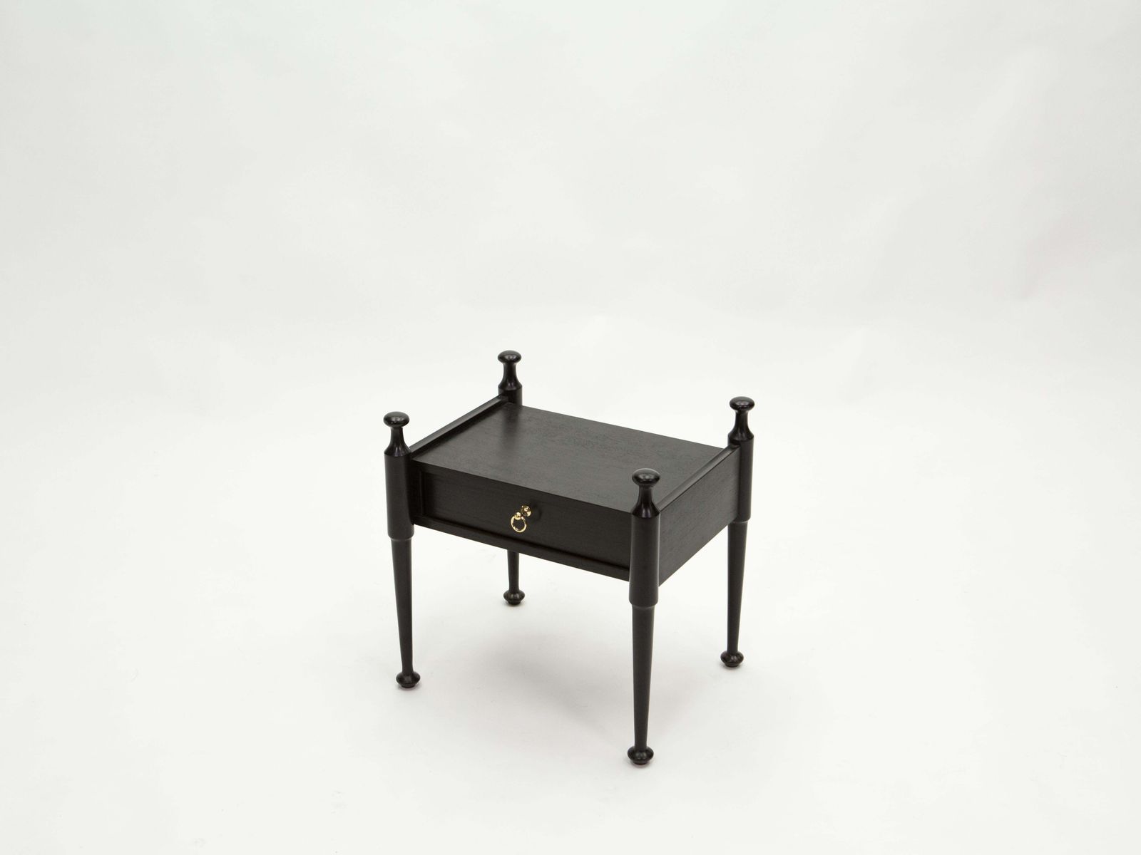 Pair Of French Night Stands Black Tinted Wood And Brass, 1970s photo vintage