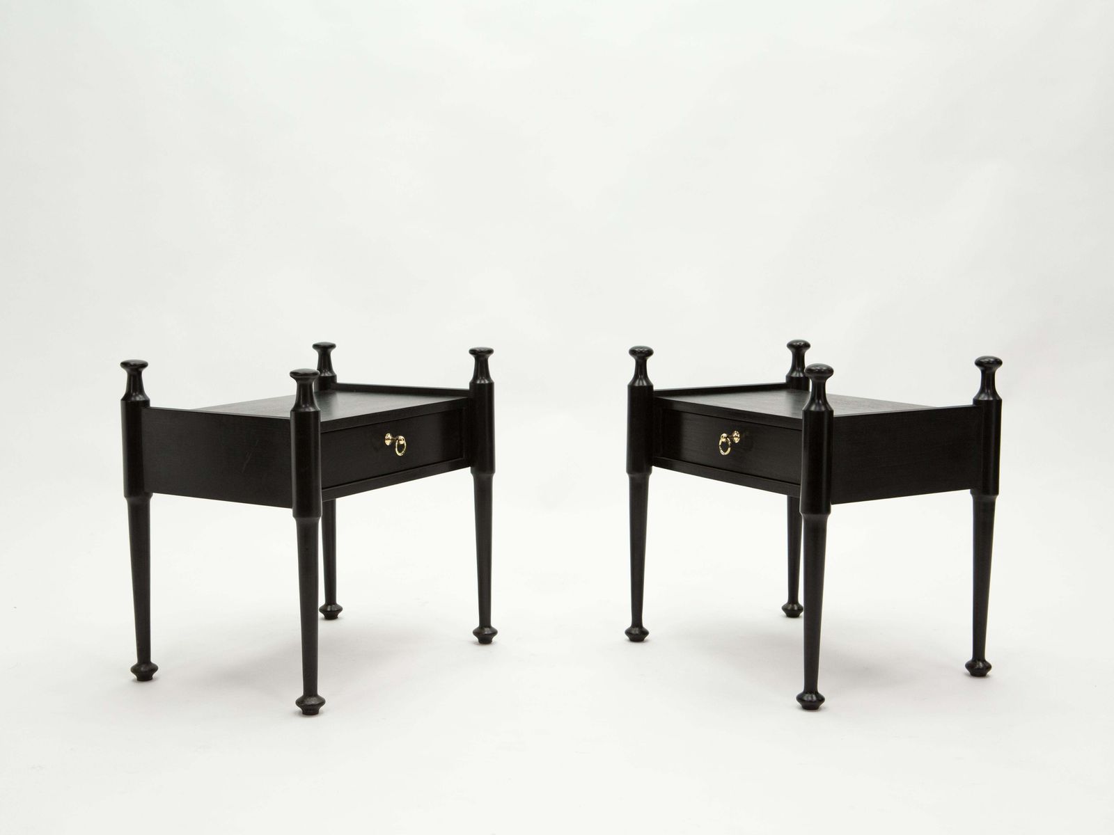 photo buy Paire de tables de chevet françaises en bois teinté noir et laiton, années 1970