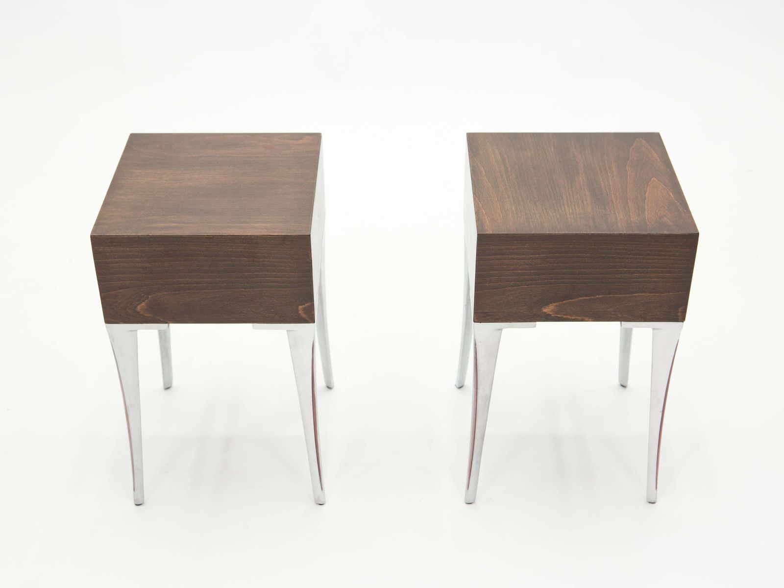 French Ebony Steel End Tables Nightstands, 1970s photo for sale