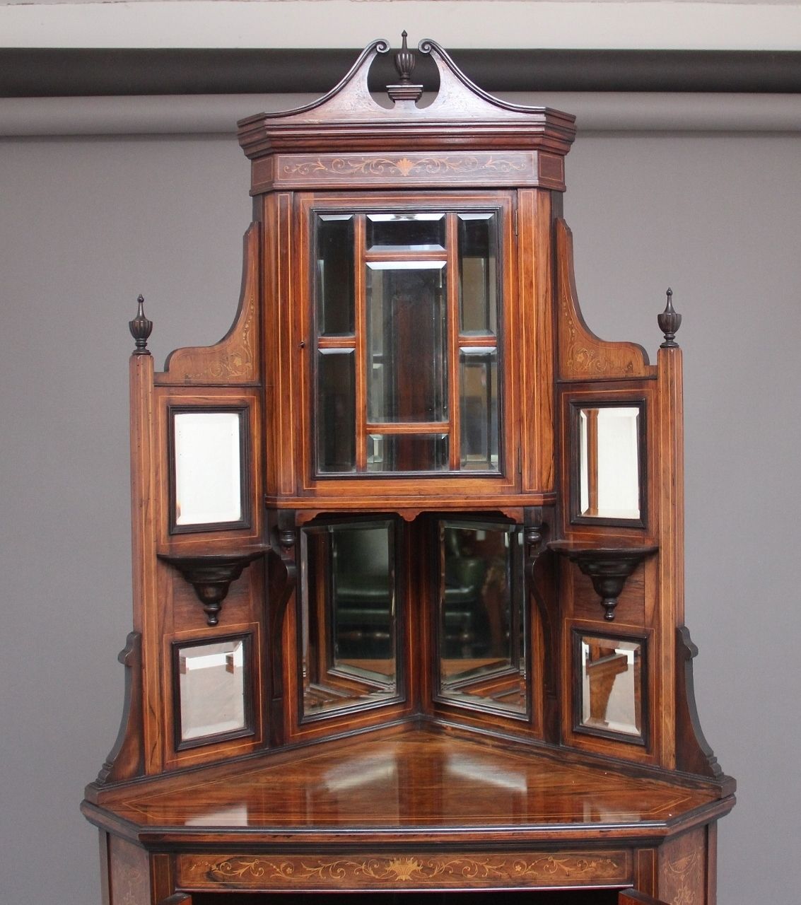 19th Century Inlaid Mahogany Corner Cabinet photo for sale