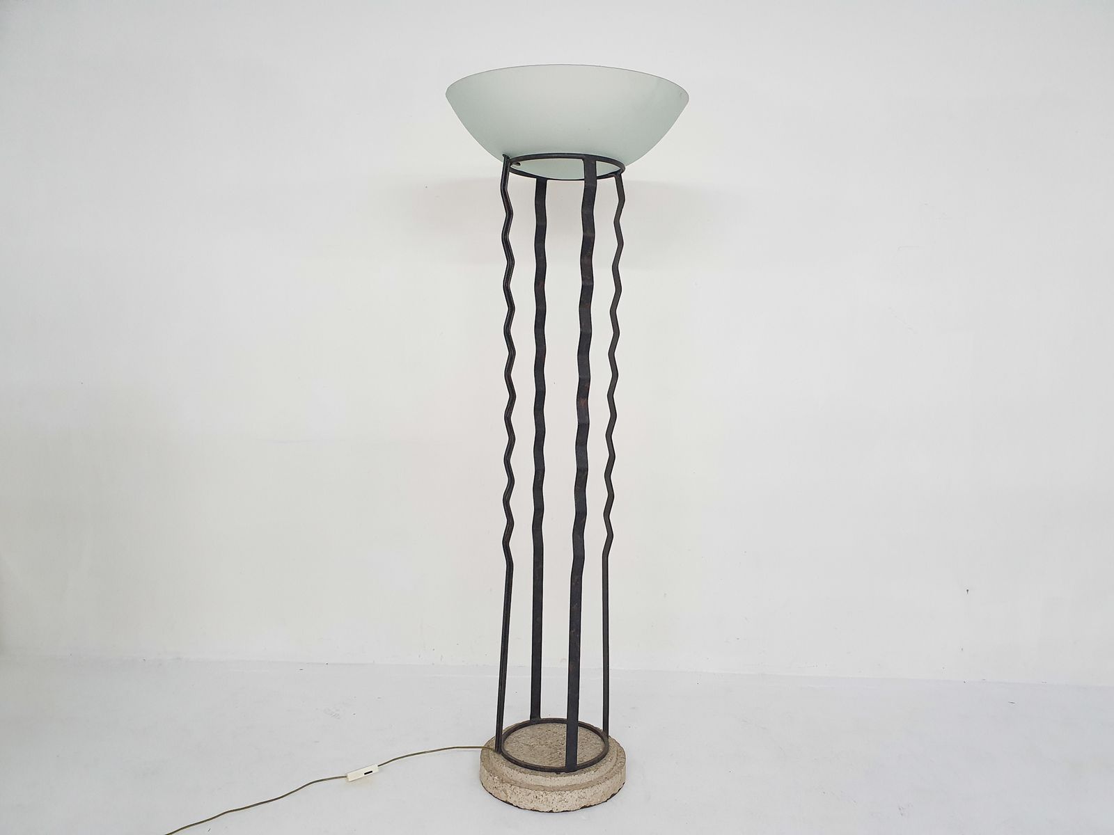 Impressive Italian Floor Light In Iron, Stone And Glass