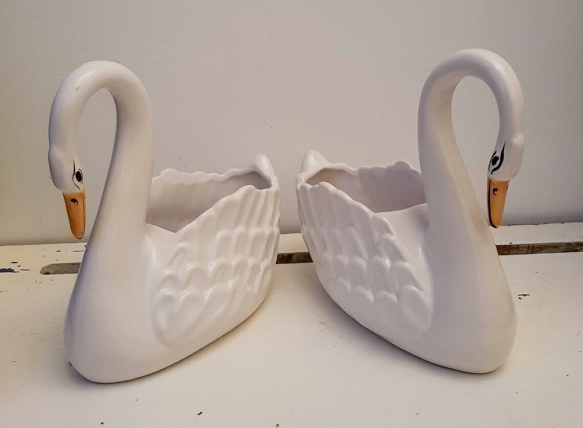 Pair Of Ceramic Plant Pots Shaped As Swans photo furniture