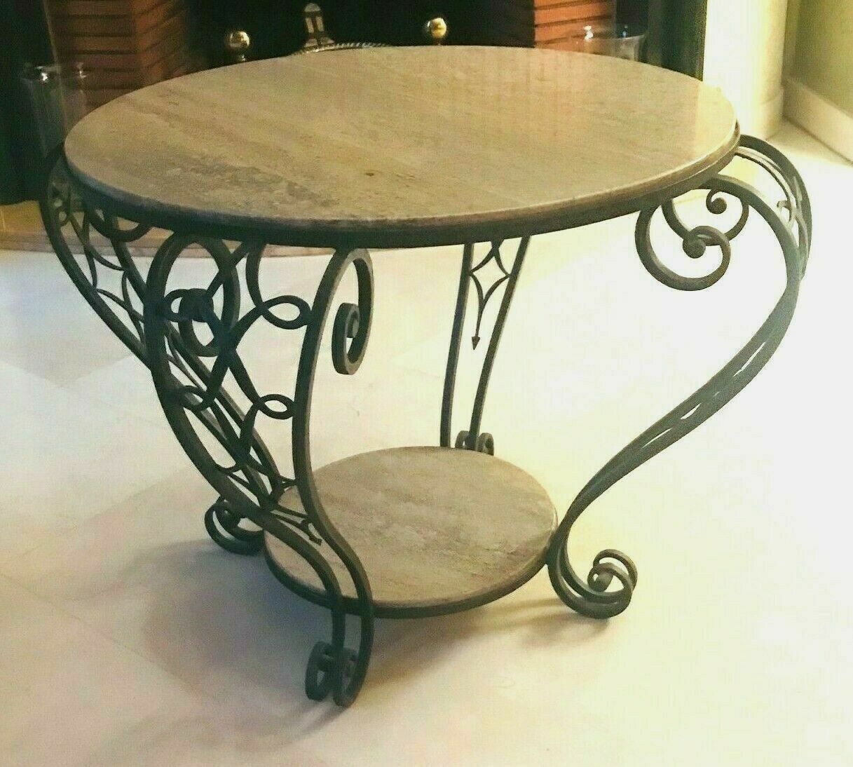 Art Deco Wrought Iron Coffee Table With Marble Top 20th Century photo 821.26