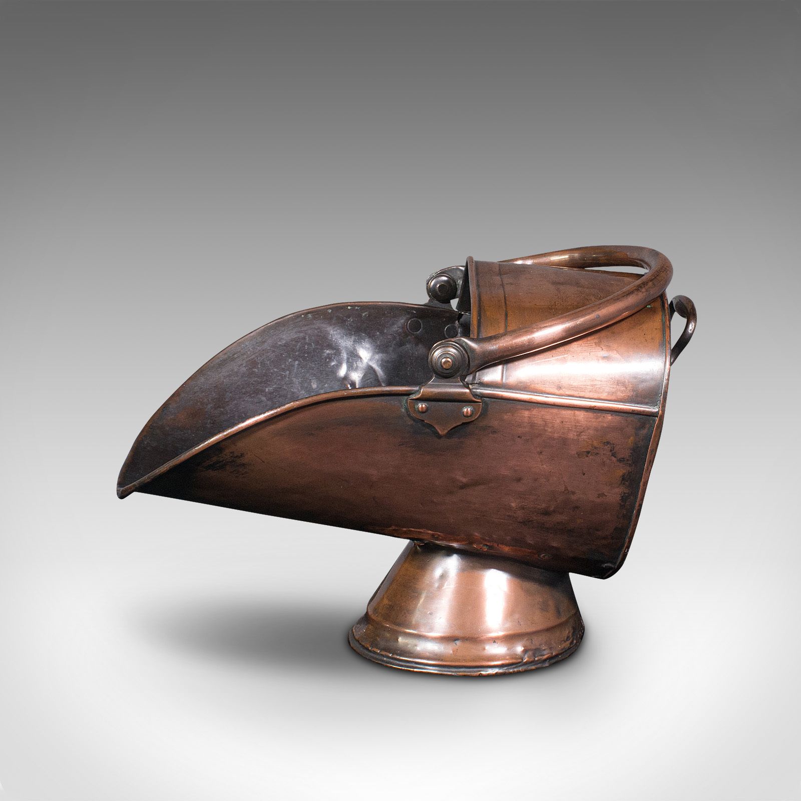 Antique Helmet Scuttle, English, Copper, Fireside Coal Bucket, C.1850 photo for sale