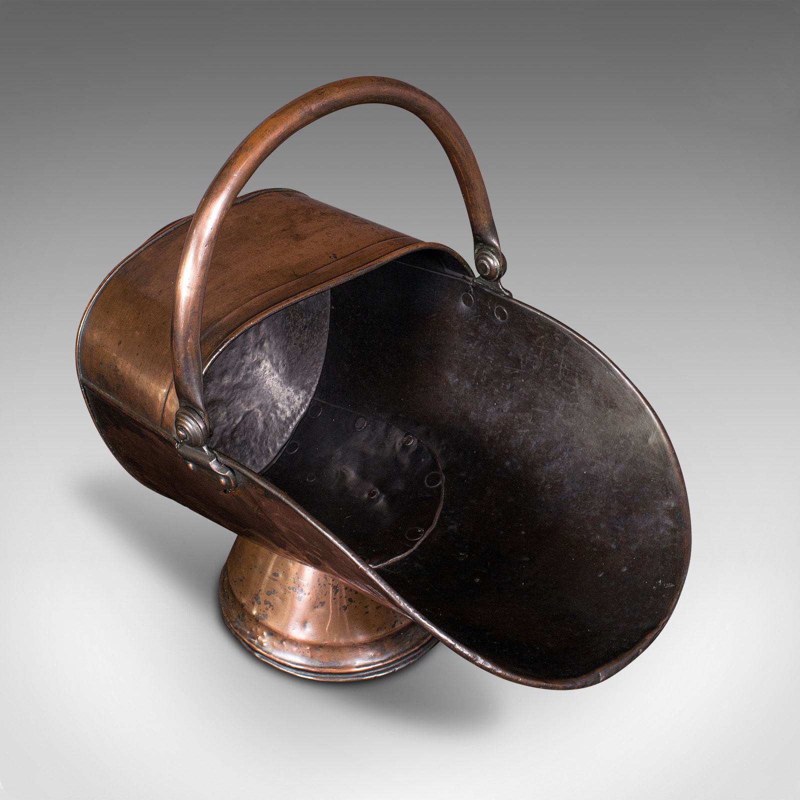 Antique Helmet Scuttle, English, Copper, Fireside Coal Bucket, C.1850 photo vintage