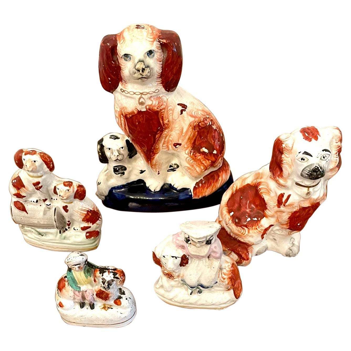 Collection Of Unusual Antique Victorian Staffordshire Dogs