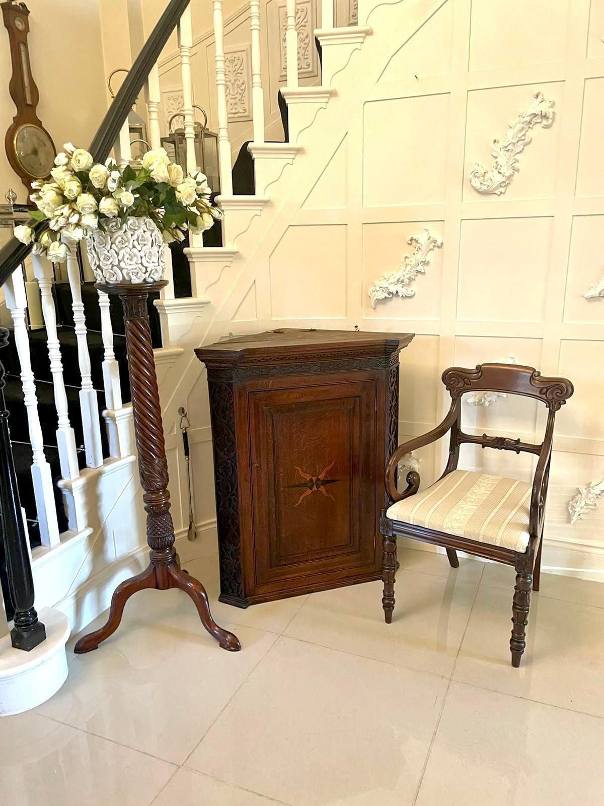 Outstanding Antique George III Quality Oak Inlaid Hanging Corner Cabinet Out photo for sale