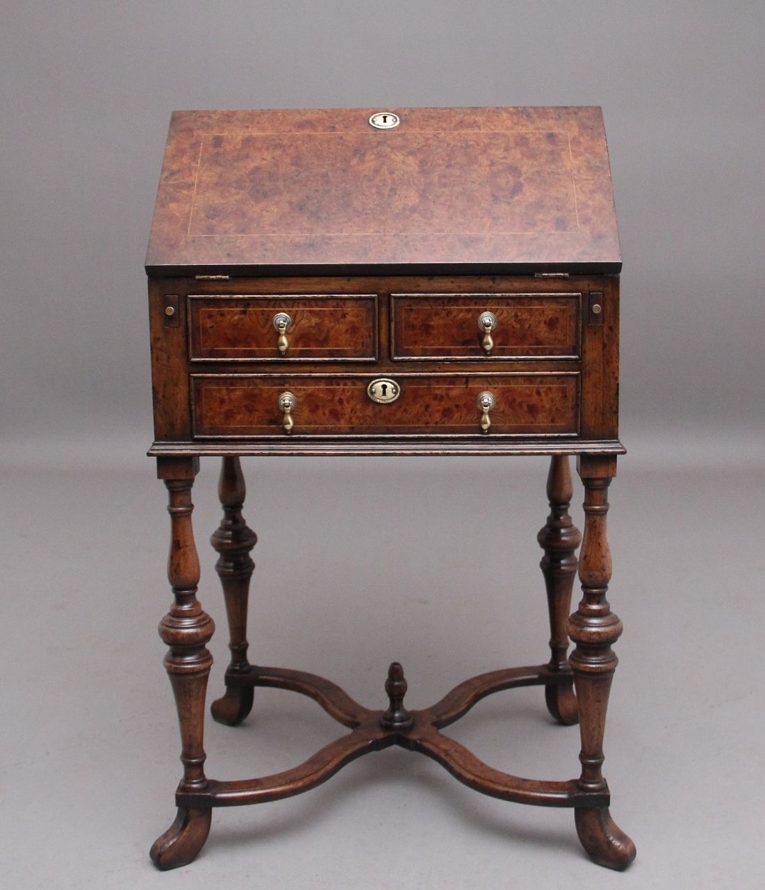 Early 20th Century Walnut And Elm Bureau In The Queen Anne Style photo for sale