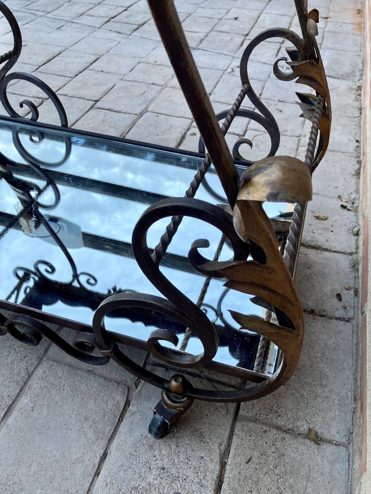 19th Century French Table Iron Bar Cart With Wheels And Two Mirror Tops photo 3400.0