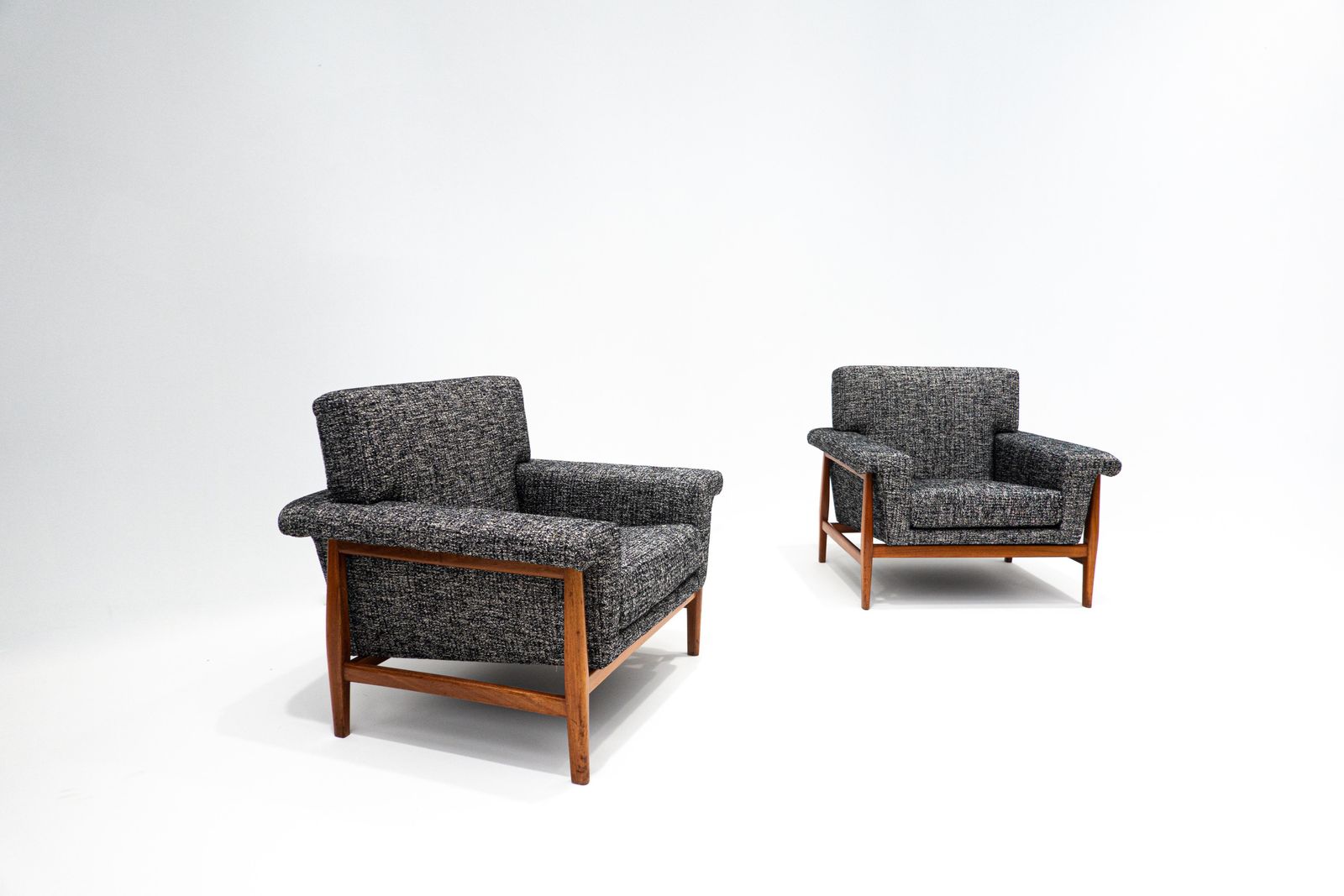 Mid Century Modern Pair Of Armchairs, Grey, Teak, Italy, 1960s   New Upholstery photo furniture