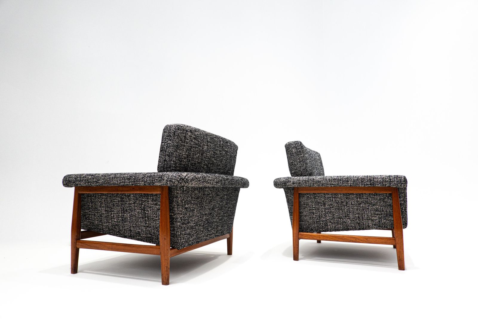 Mid Century Modern Pair Of Armchairs, Grey, Teak, Italy, 1960s   New Upholstery photo Furniture