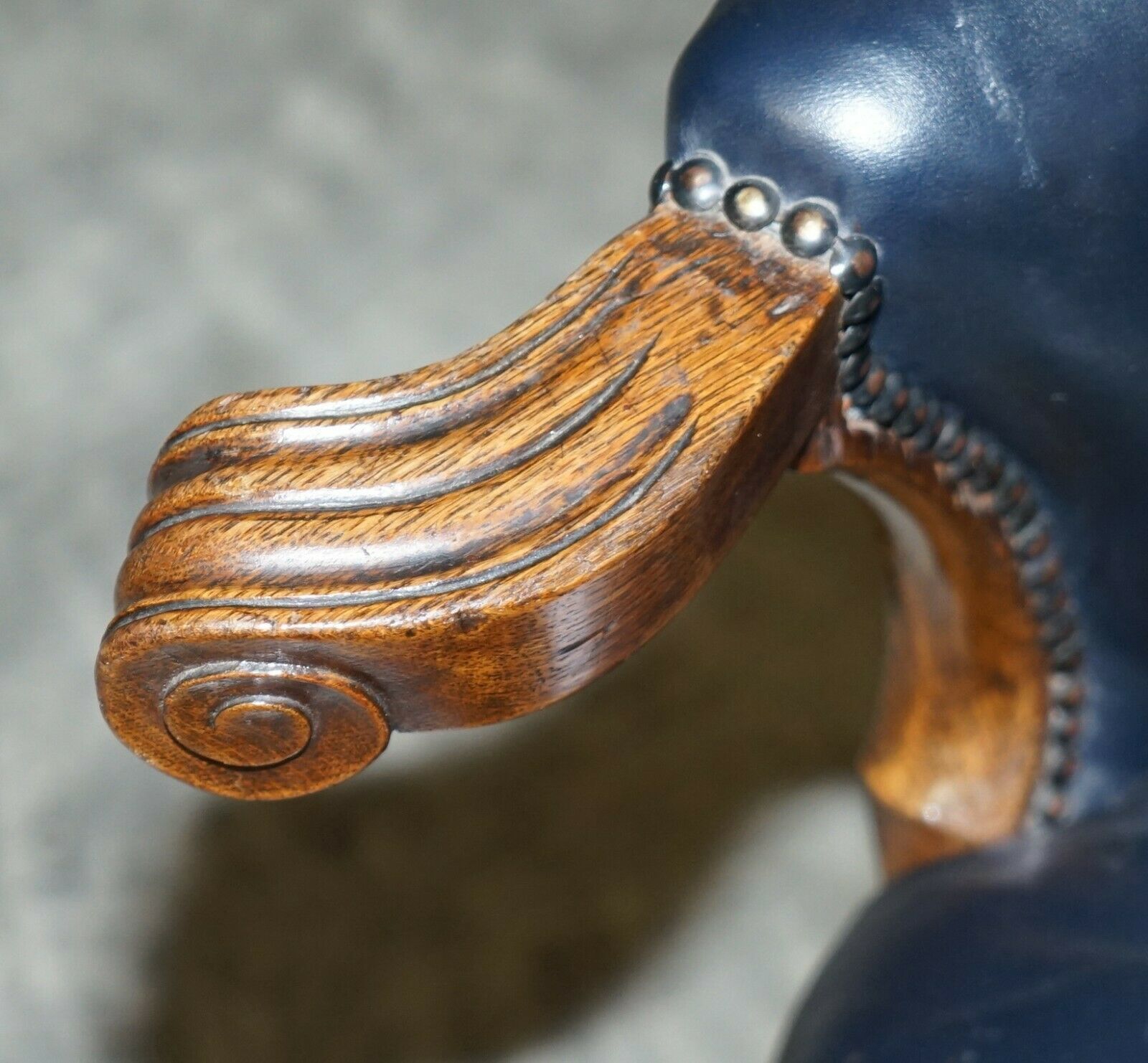 Antique Regency Circa 1810 1820 Claw & Ball Oak Framed Blue Leather Armchair photo 2850.0