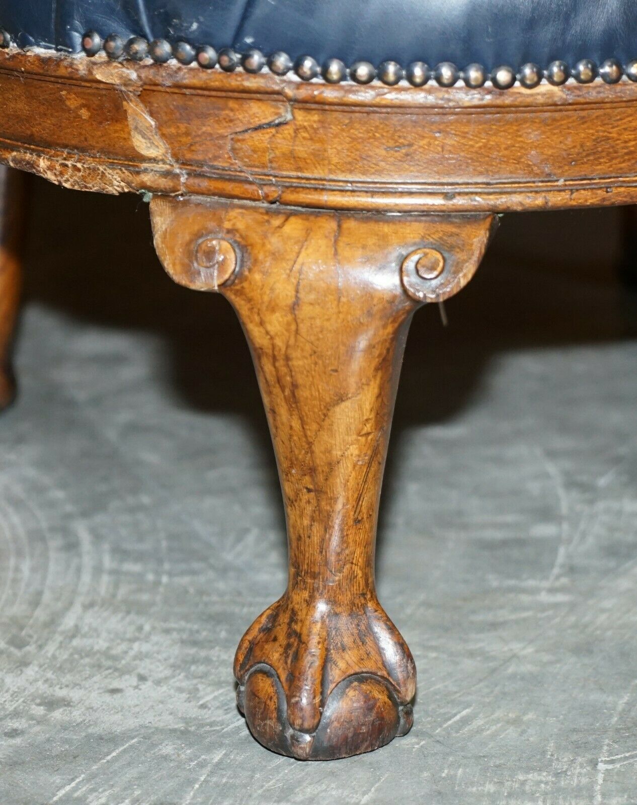 Antique Regency Circa 1810 1820 Claw & Ball Oak Framed Blue Leather Armchair photo buy
