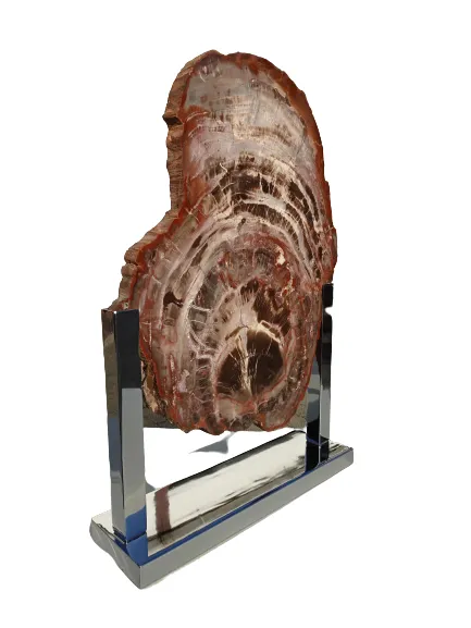 Large Vintage Fossil Petrified Wood Sculpture On Chrome Base 1970s In The Manner Of Ado Chale photo furniture