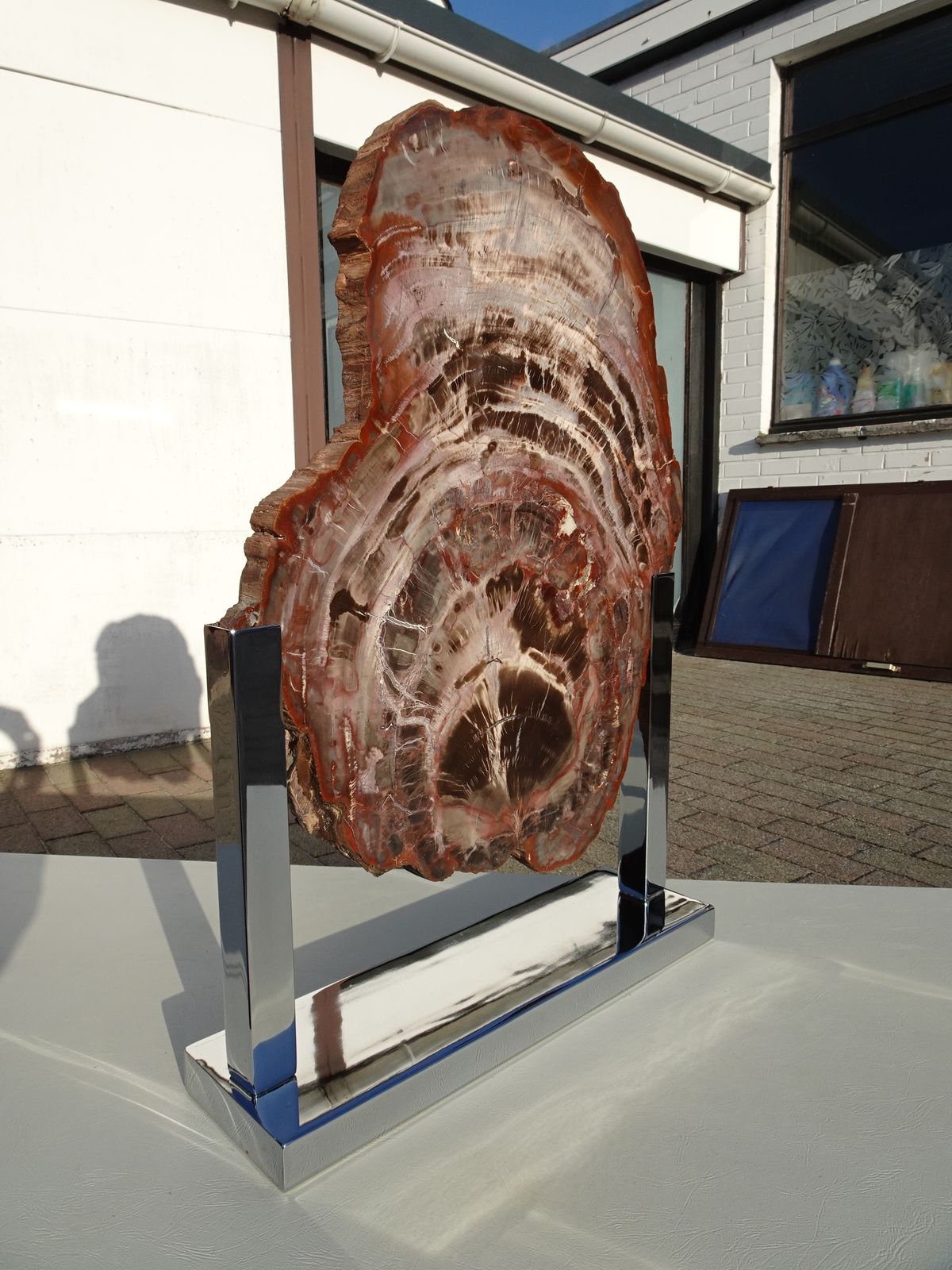 Large Vintage Fossil Petrified Wood Sculpture On Chrome Base 1970s In The Manner Of Ado Chale photo Home Decor