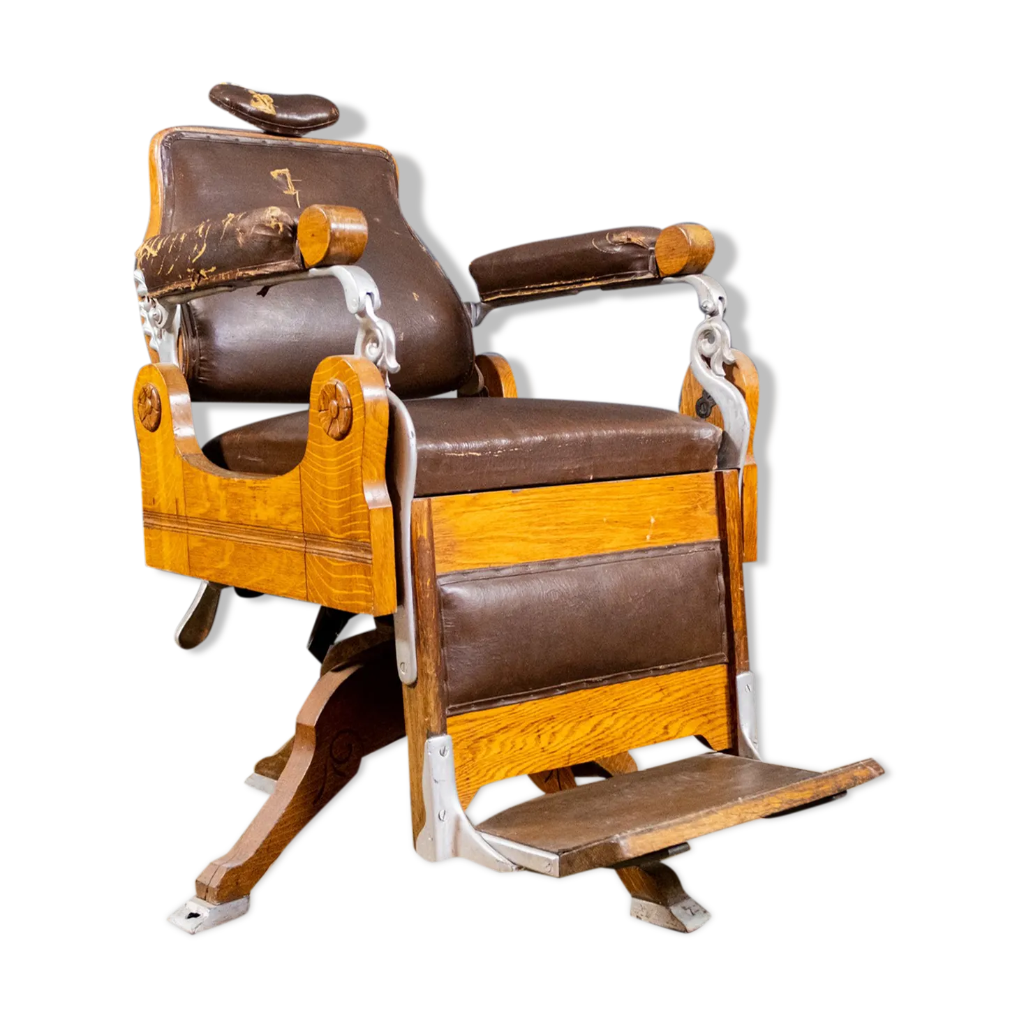 Art Deco Oak And Leather Barber Chair