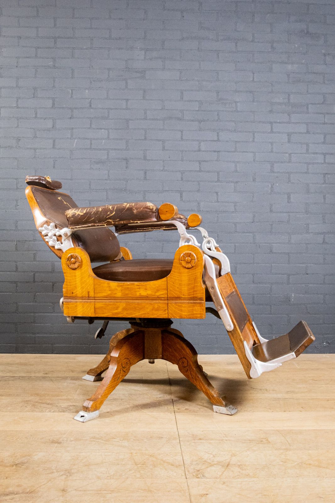 Art Deco Oak And Leather Barber Chair photo furniture